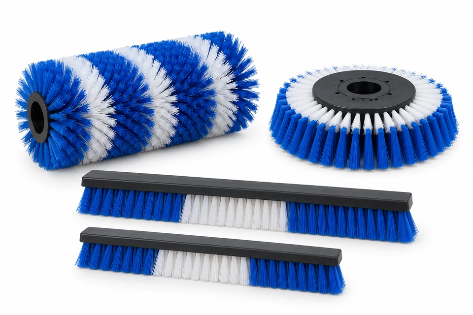 Industrial cleaning brushes on a white background