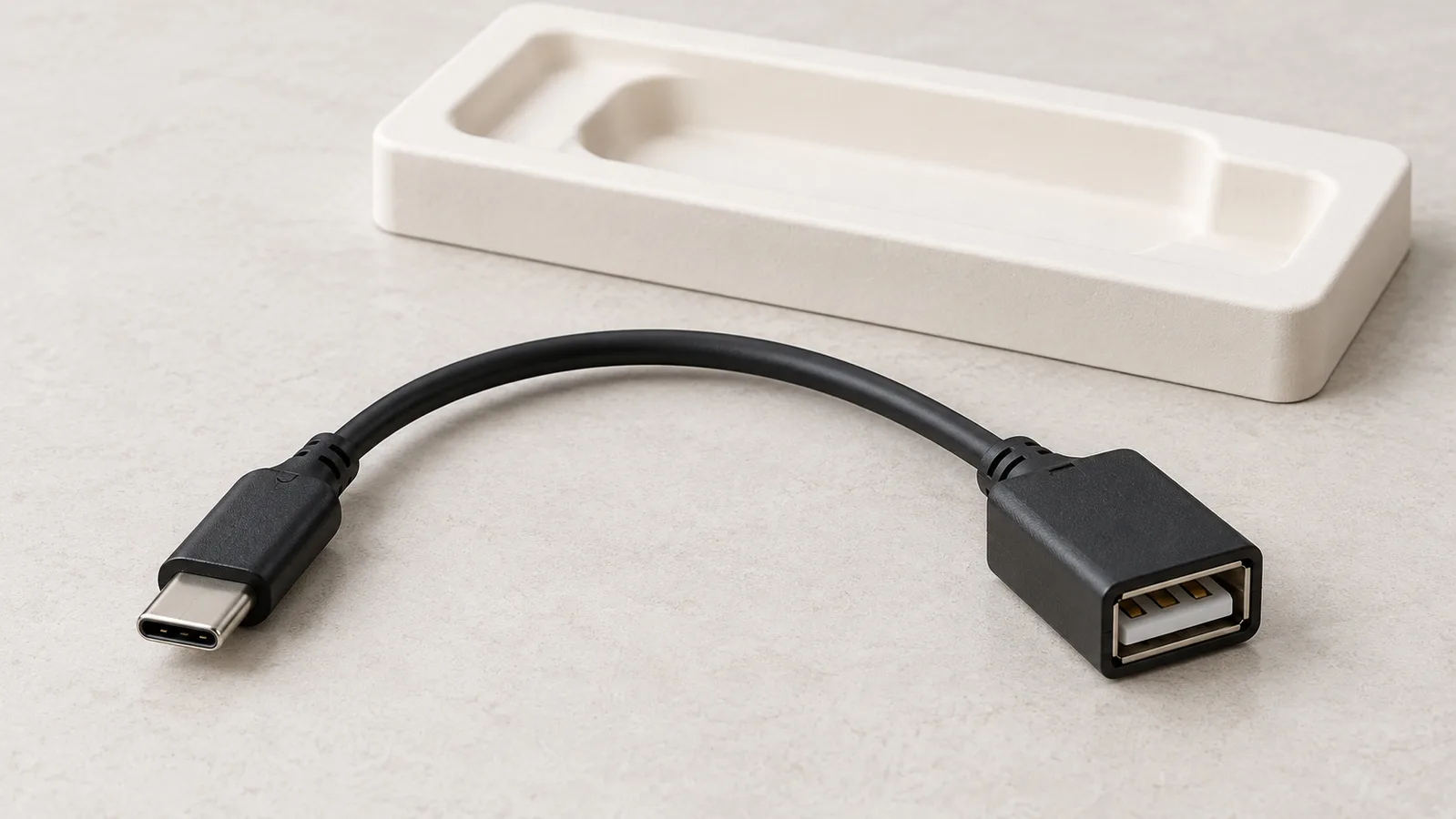 A generic USB adapter cable with both connector ends visible on a neutral inspection surface